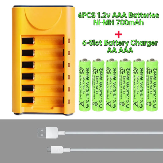 1.2V AAA Rechargable Batteries + 6 Bay Battery Charger