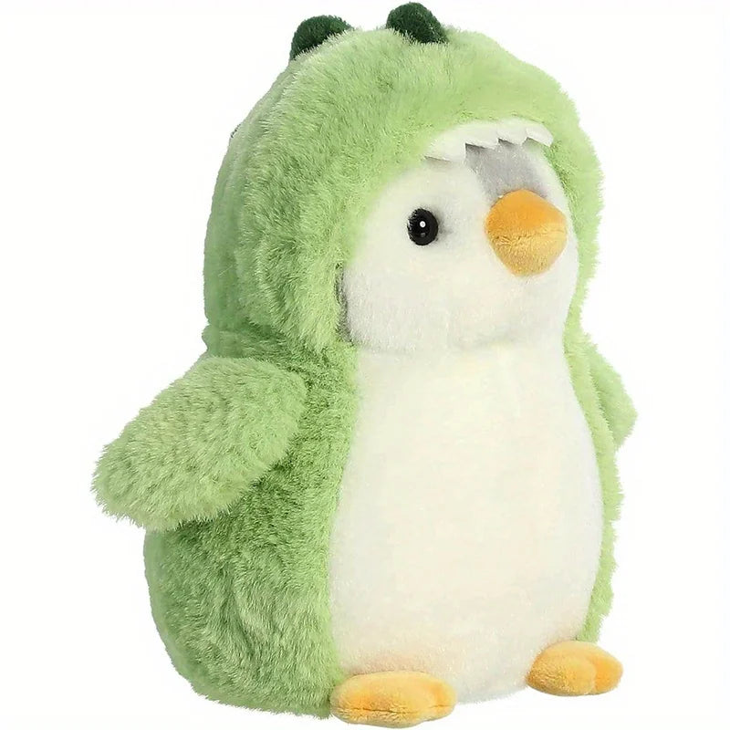 Cute Transforming Penguin Plush Toy in Dinosaur Costume