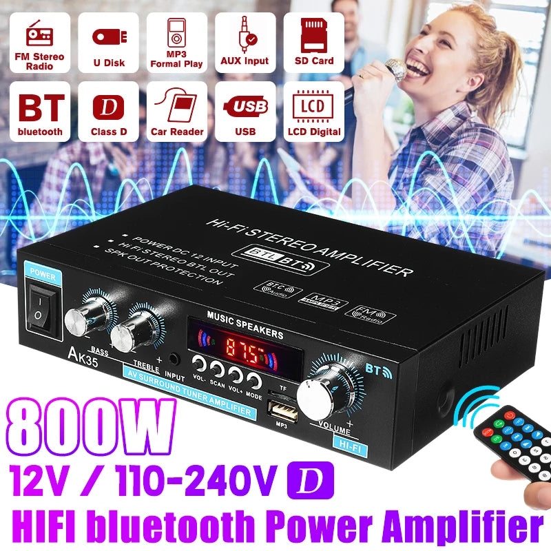 800W Home Digital Amplifiers Audio Power bluetooth Amplifier