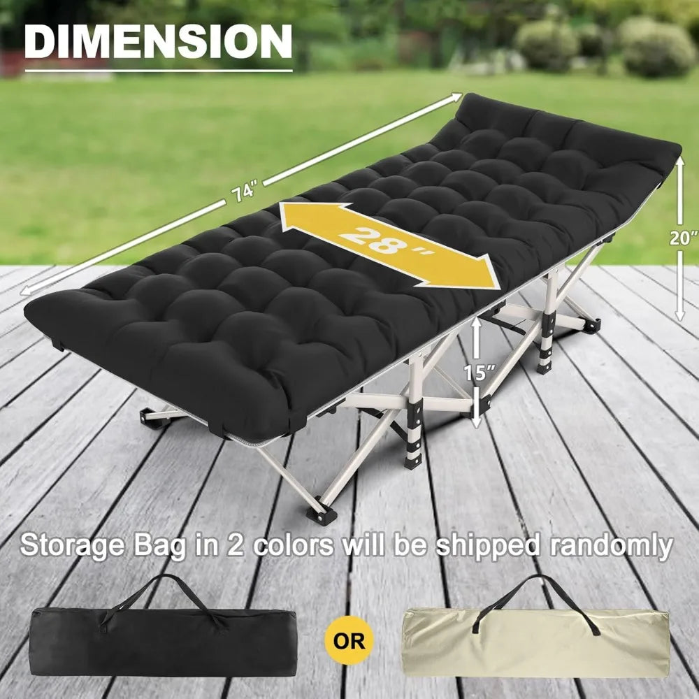 Folding Camping Cot with Mattress Black,Max Load 800lbs