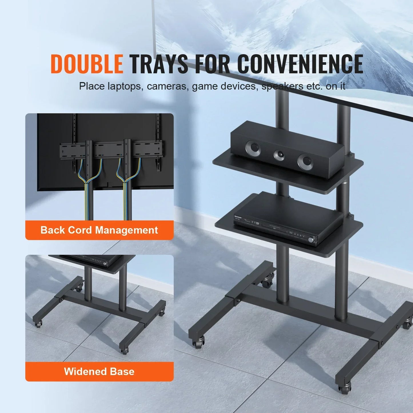 Mobile TV Stand Height Adjustable  Double Tray