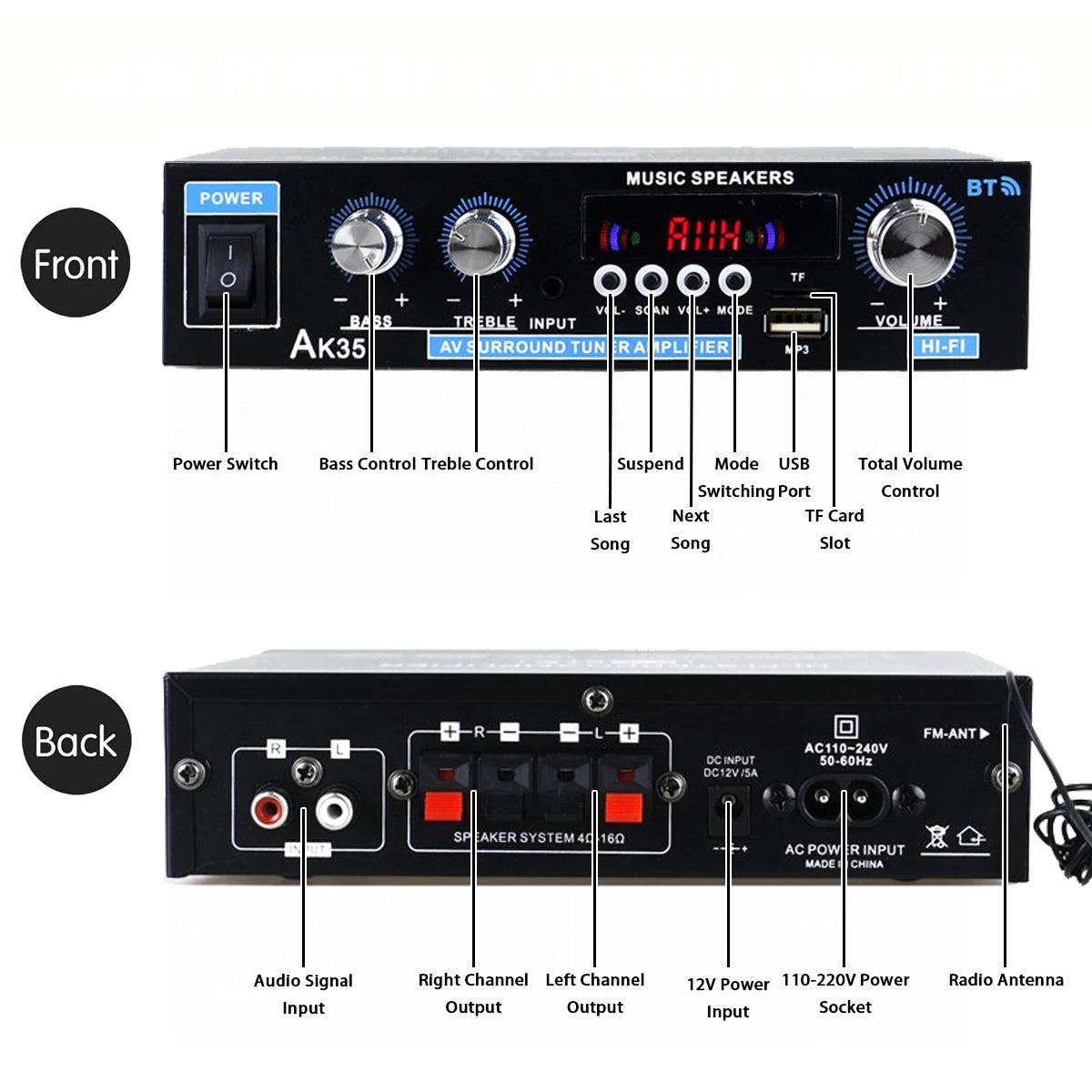 800W Home Digital Amplifiers Audio Power bluetooth Amplifier