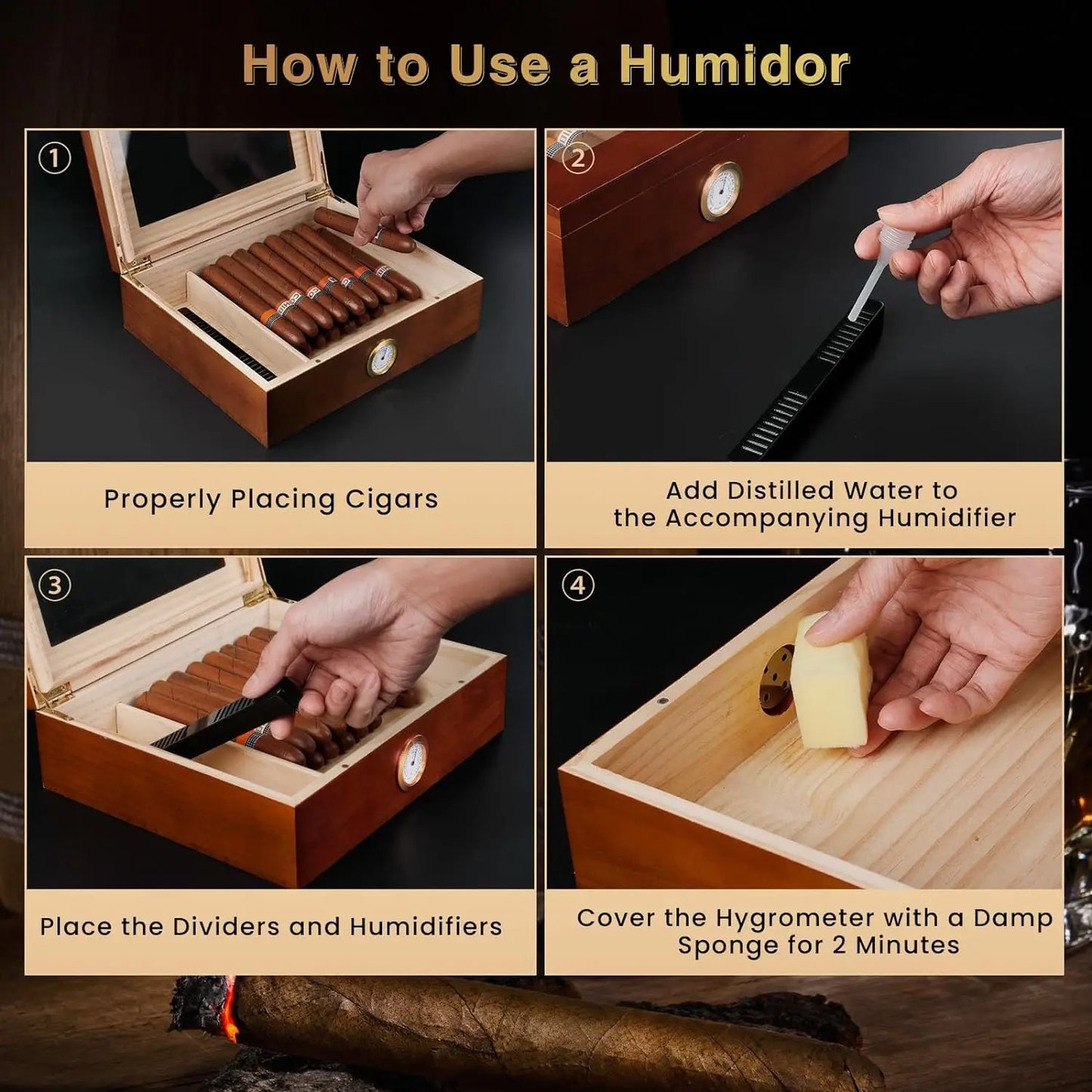 Handmade Wooden Cigar Desktop,20-30 Counts Capacity