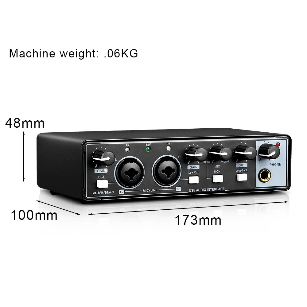 Audio Interface Studio Sound Card 2 Channel audio