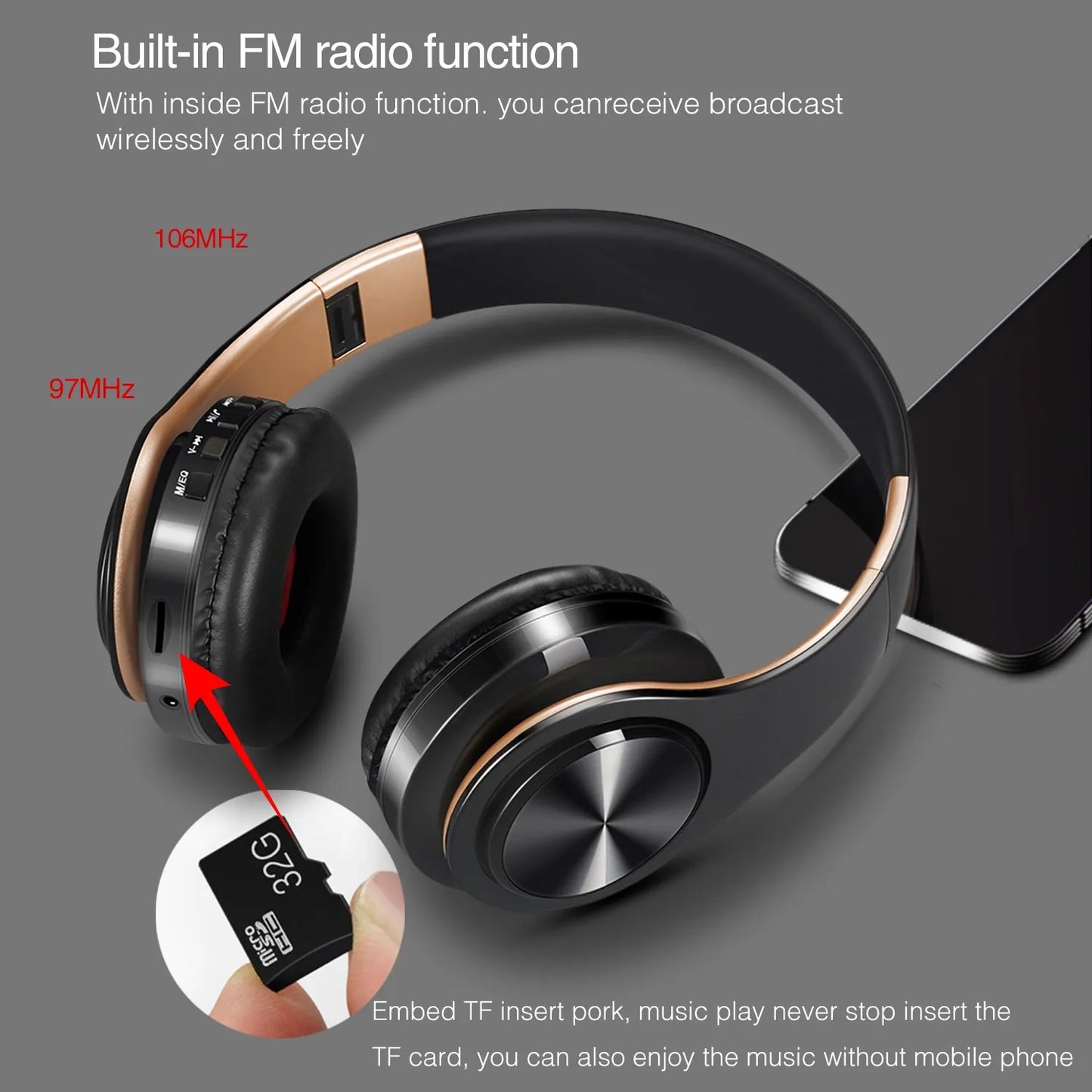 HIFI Stereo Earphones Bluetooth Headphone Music Headset