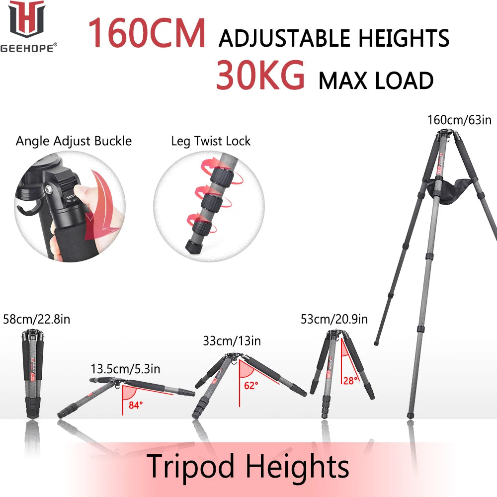 GEEHOPE Heavy Carbon Fiber Camera Tripod  Stable