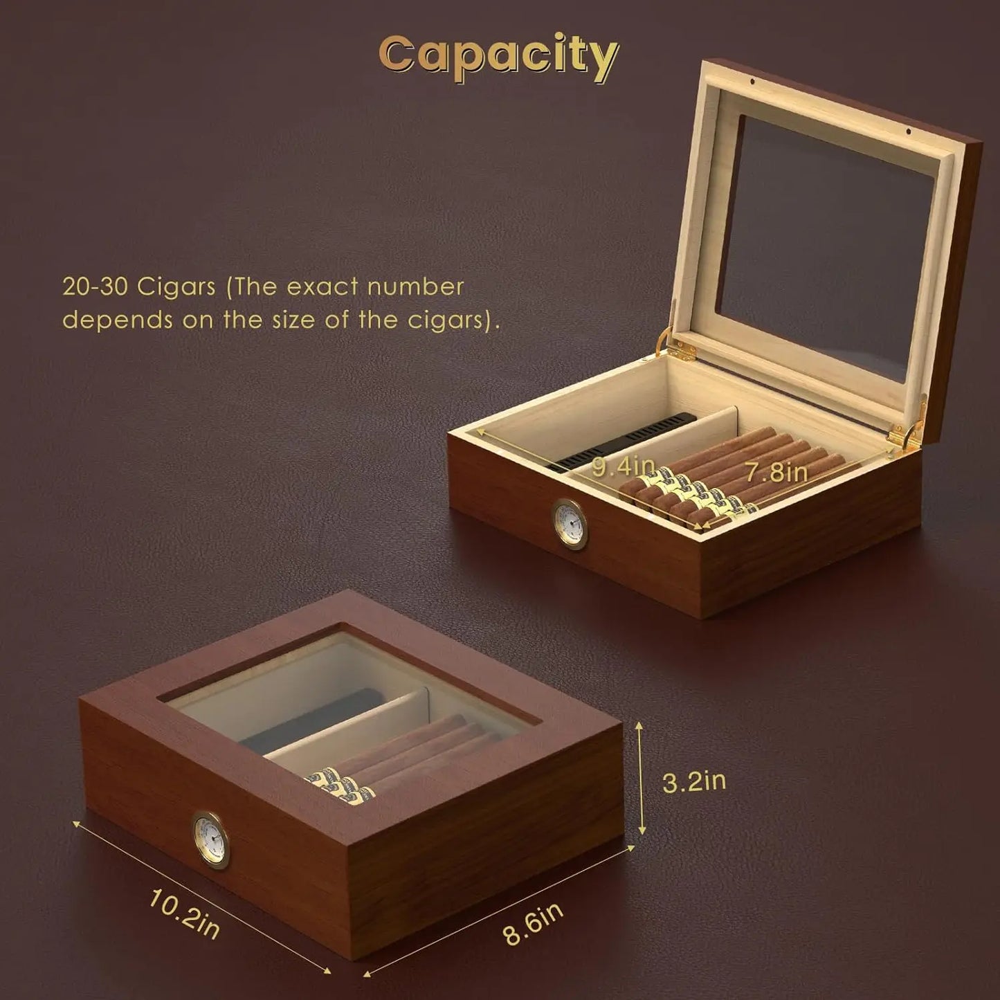 Handmade Wooden Cigar Desktop,20-30 Counts Capacity