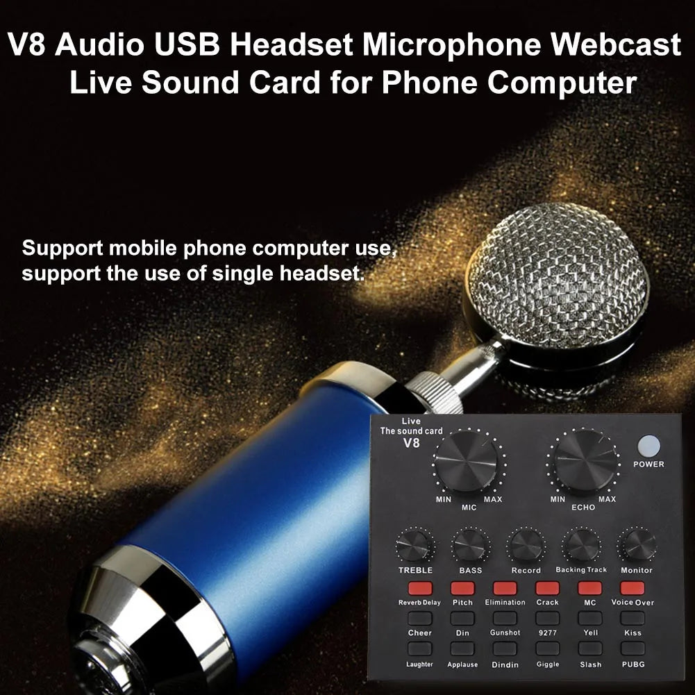 V8 Audio USB External Sound Headset Microphone Broadcast