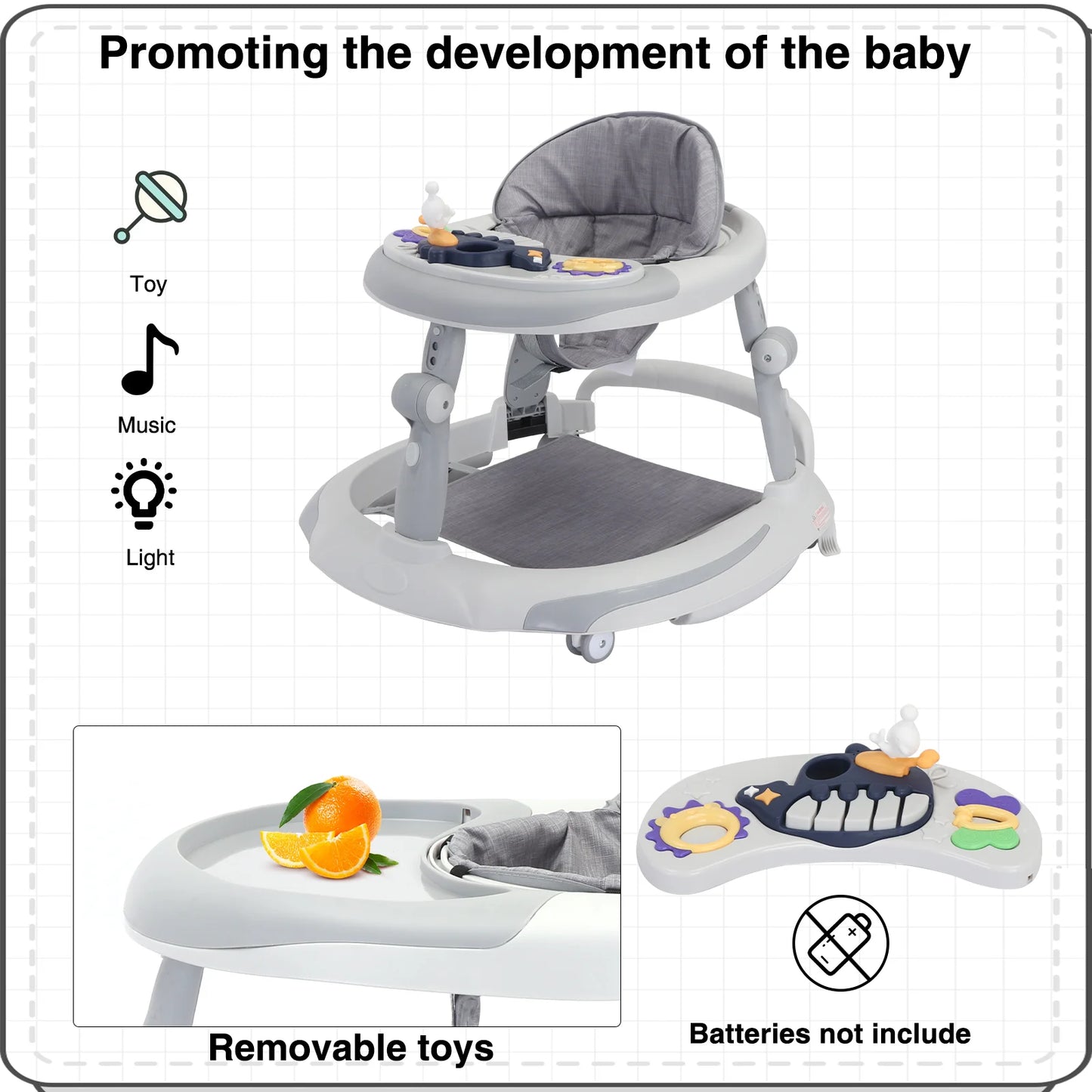 Foldable Baby Walker  Rollover prevention, 6-18 Months