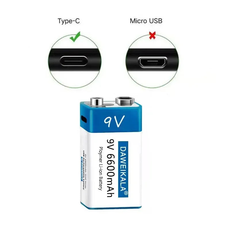 9V  lithium ion fast rechargeable battery