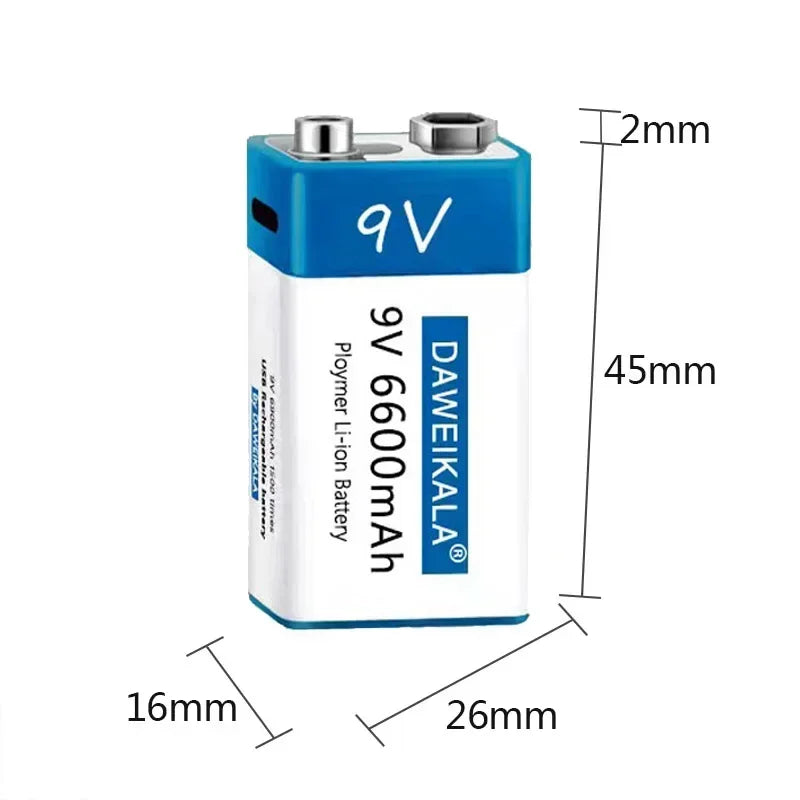 9V  lithium ion fast rechargeable battery