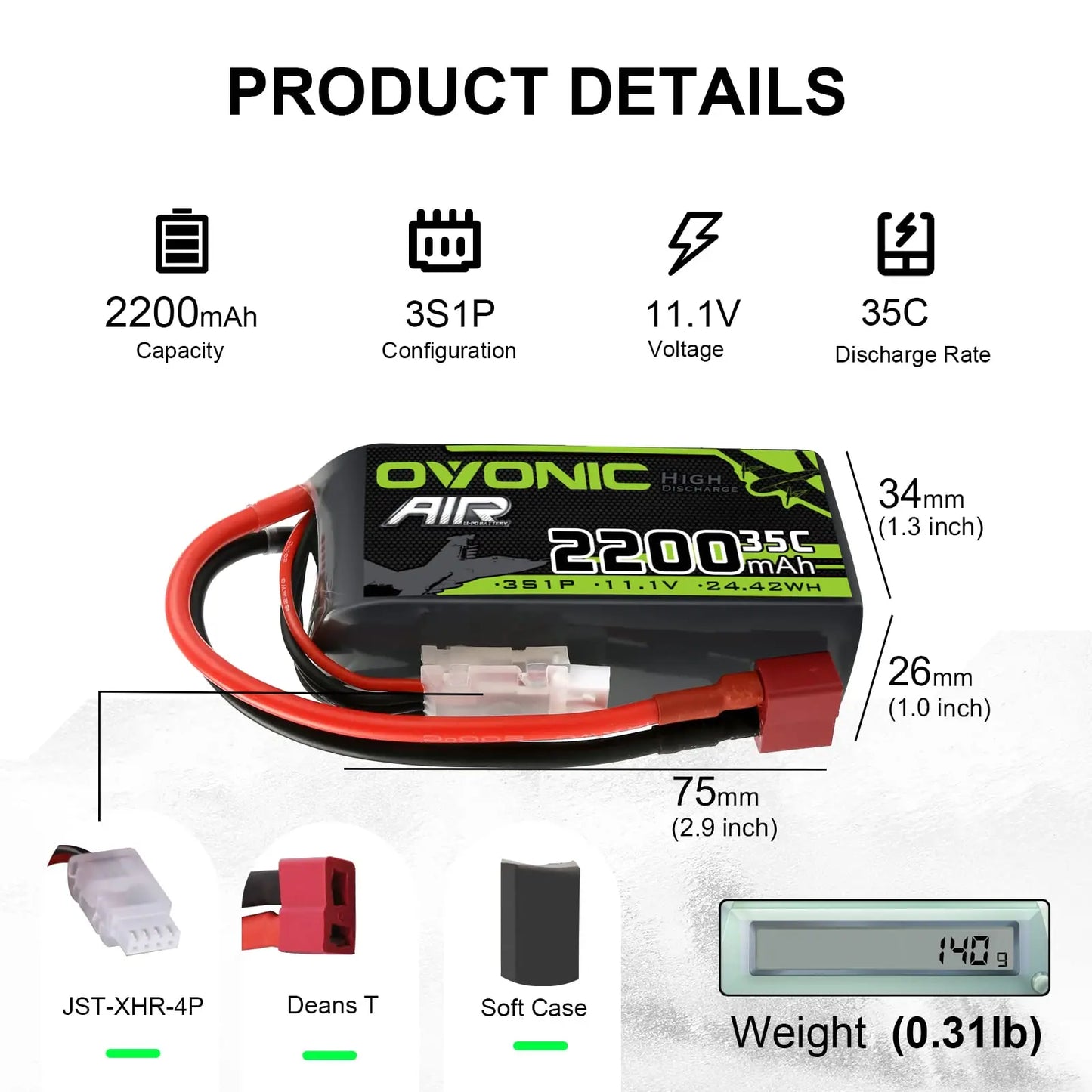 OVONIC Battery  Max to  Deans Connector