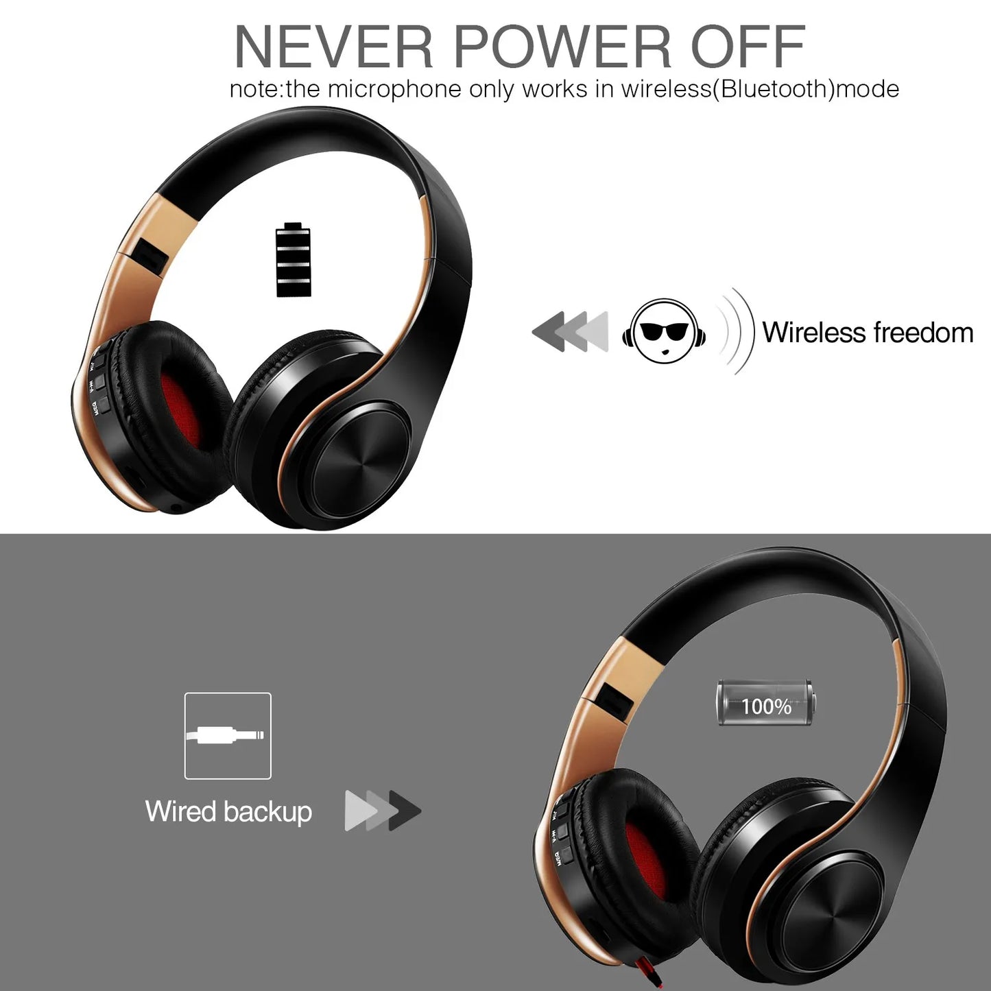 HIFI Stereo Earphones Bluetooth Headphone Music Headset