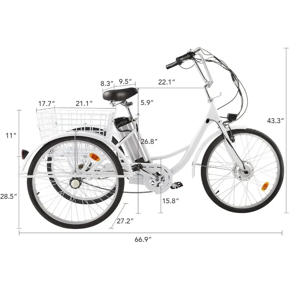 Electric Tricycle for Adults,with Basket, 36V Removable Battery