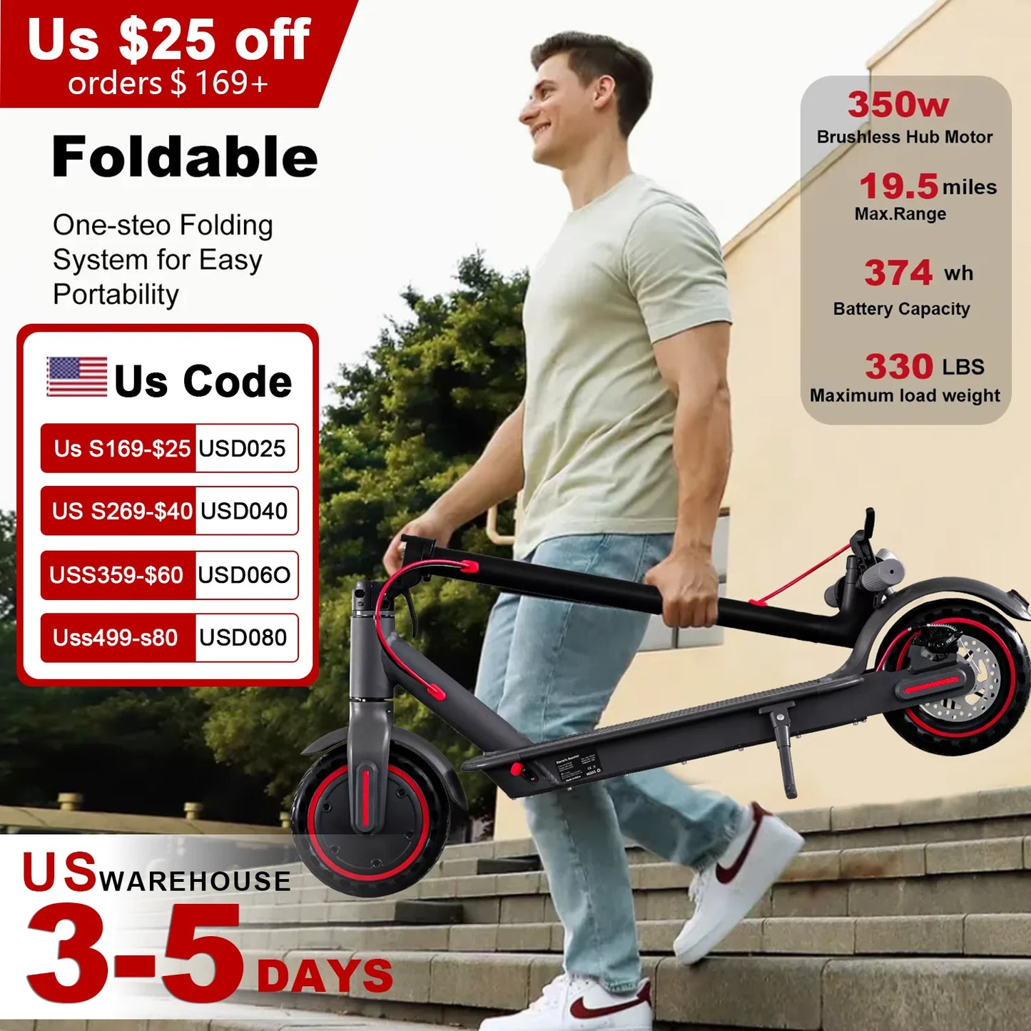 350W  15.6MPH Adults Electric Scooter  Foldable