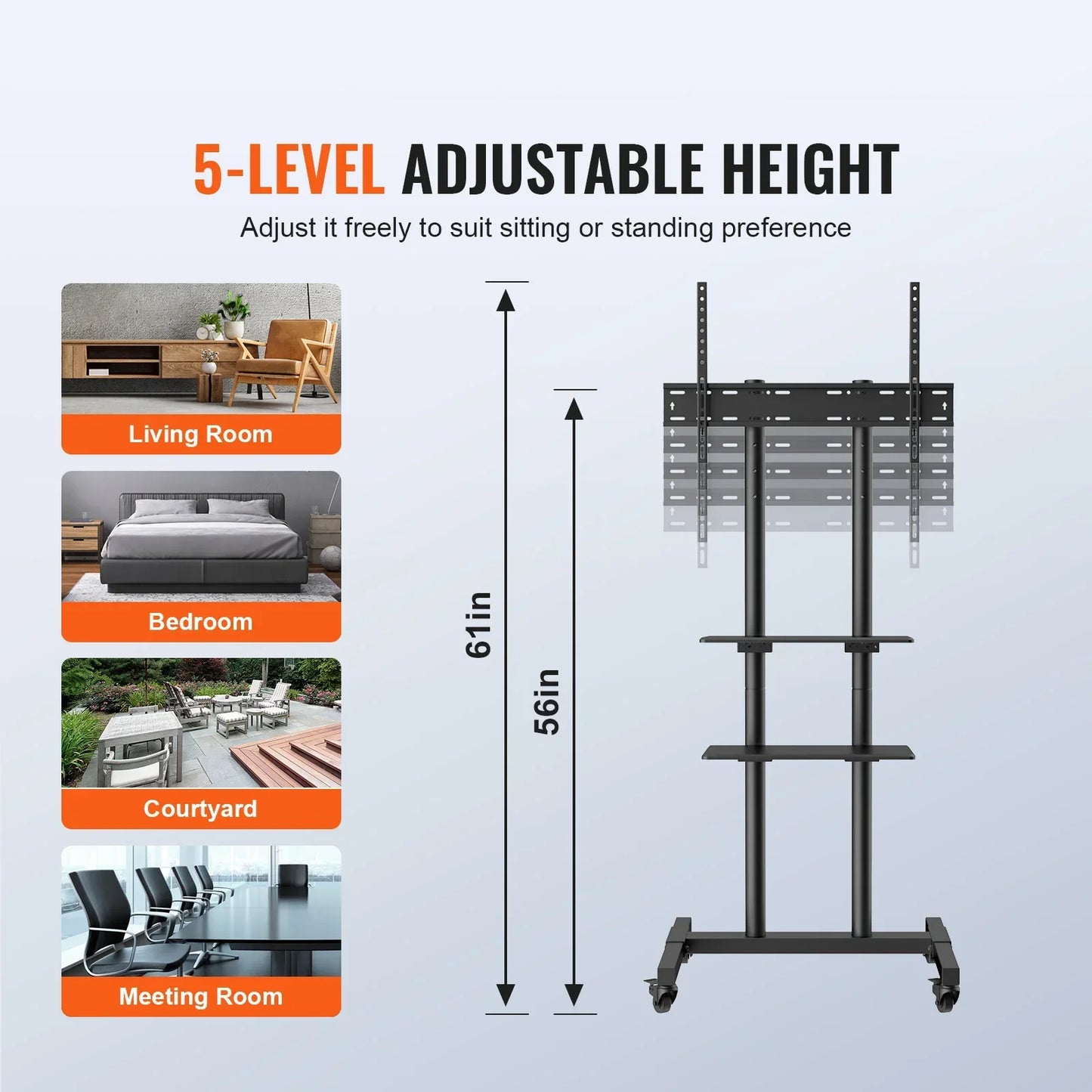 Mobile TV Stand Height Adjustable  Double Tray