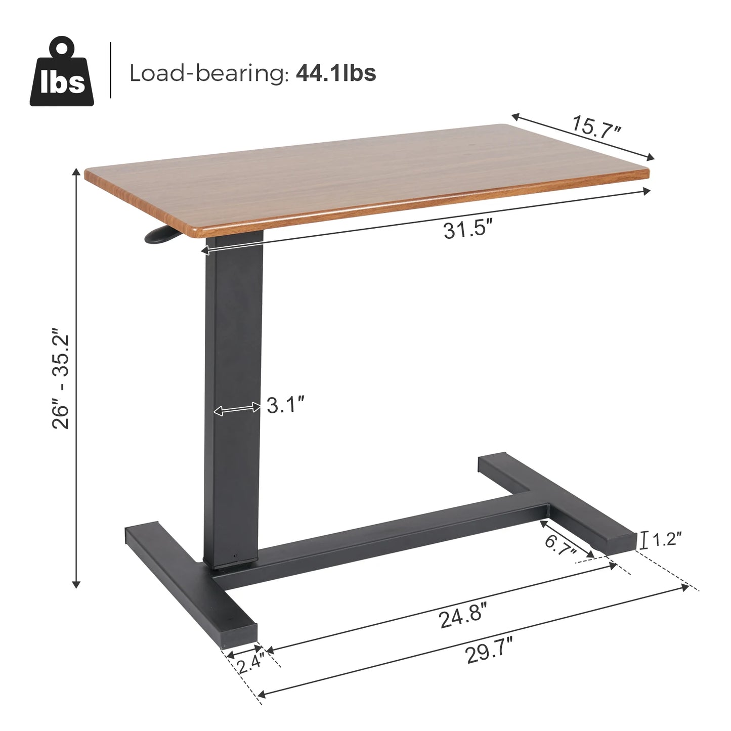 Heavy-Duty Rolling Cart Overbed Bedside Table Adjustable Height