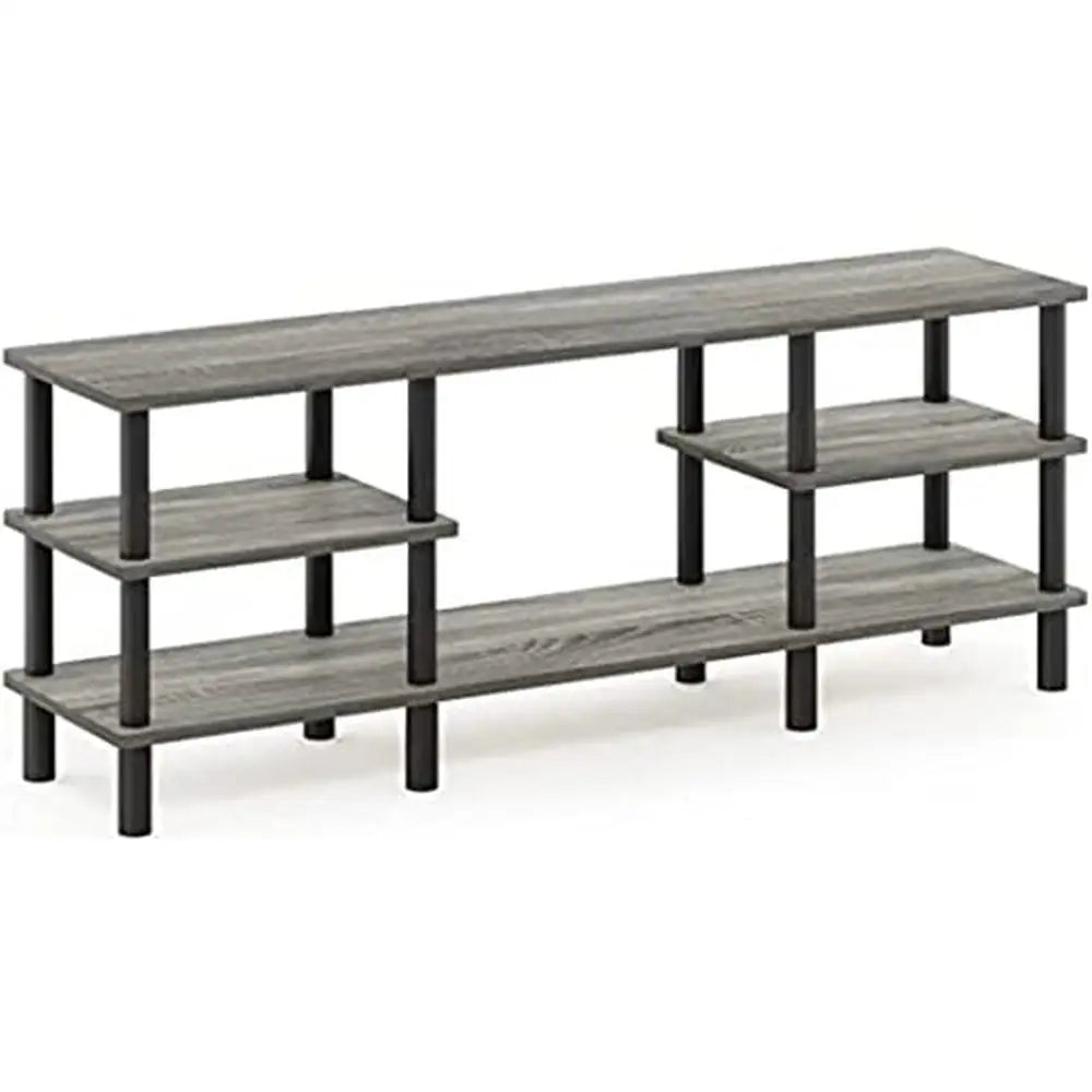 3-Tier Wide Shelf TV Stand 55'' TVs Oak Grey/Black