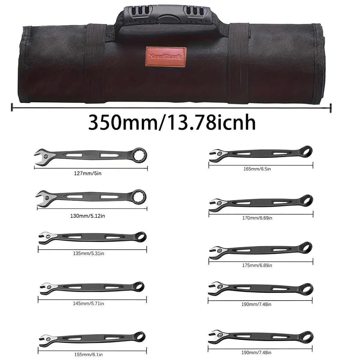 Wrench Set with Rolling Pouch 6-15mm Metric 10pcs