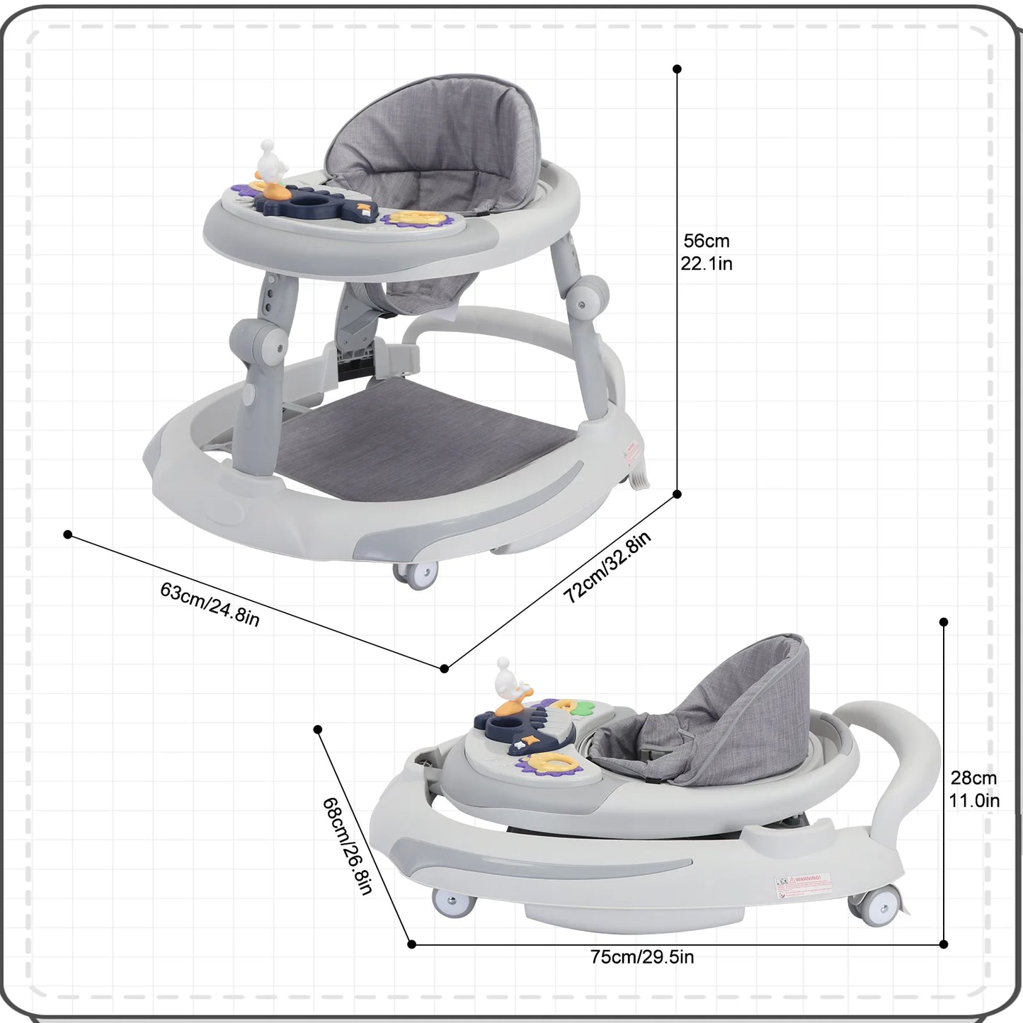 Foldable Baby Walker  Rollover prevention, 6-18 Months