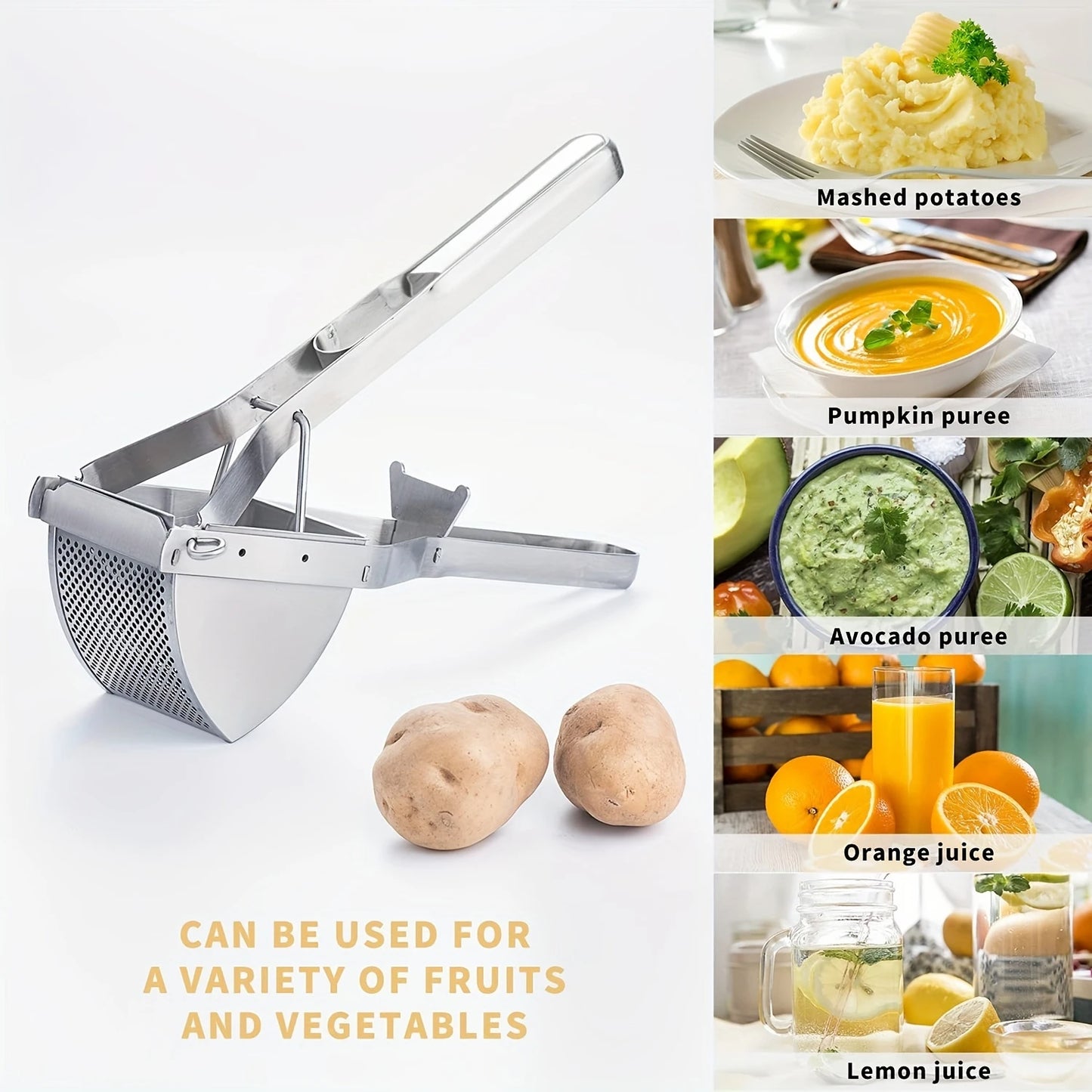 Potato Masher, Stainless Steel  With Non-Slip Handl,