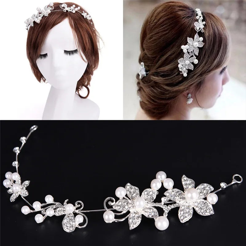 Crown Floral Crystal Pearl Jewelry Headdress