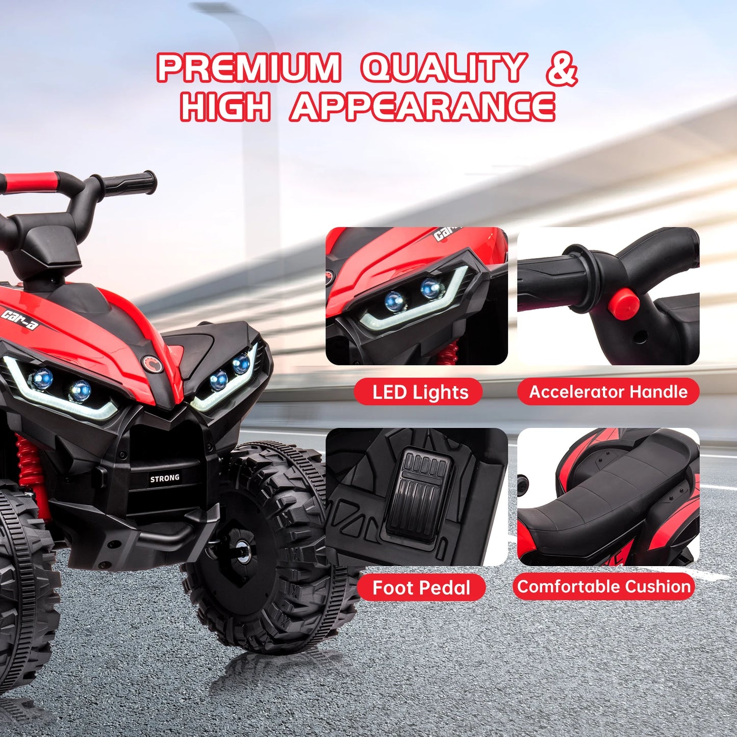 12V Kids Ride On ATV, Electric Battery, Powered Four Wheeler