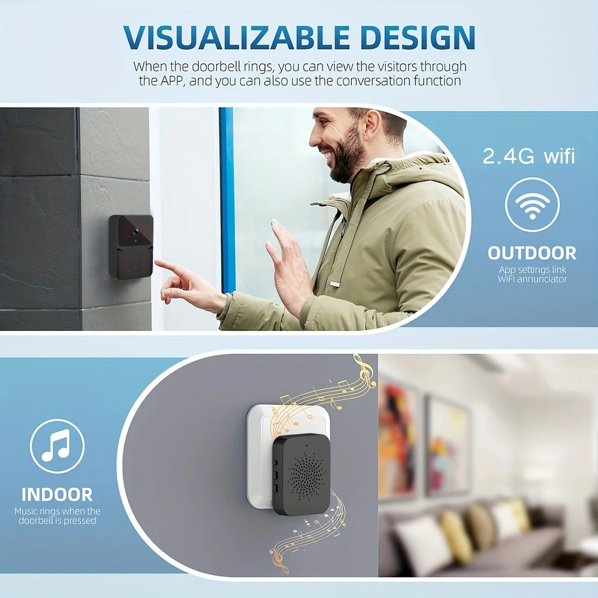 Wireless smart video doorbell, WiFi home security camera