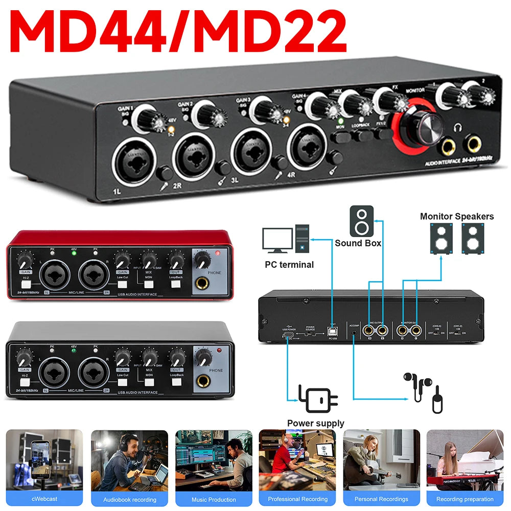 Audio Interface Studio Sound Card 2 Channel audio